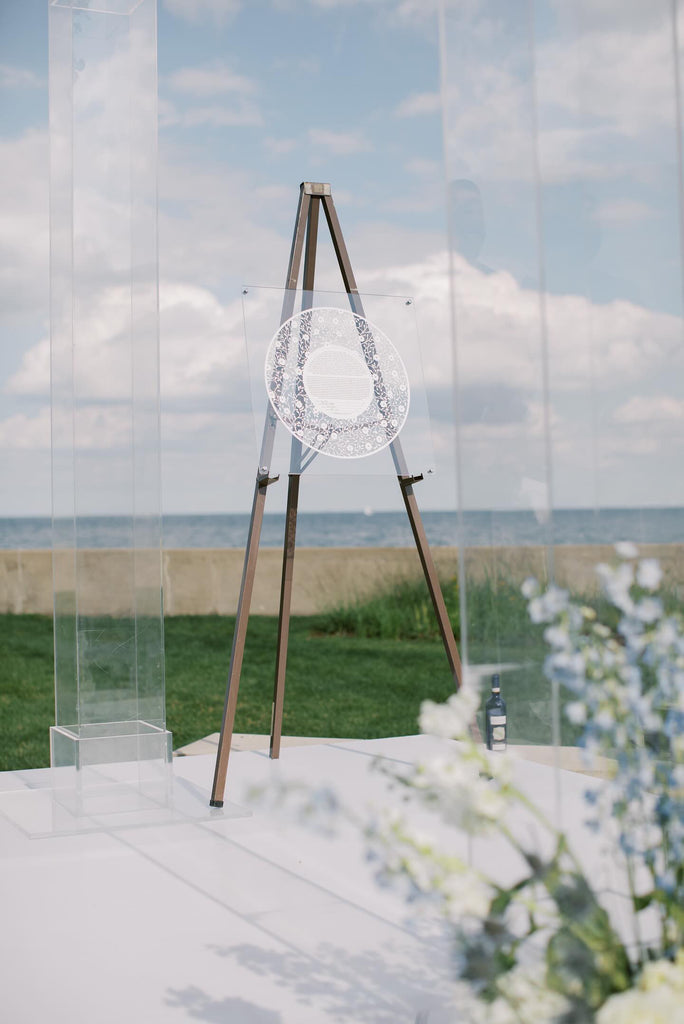 Circular Viney Florals – Papercut Ketubah featuring pearls plexiglass