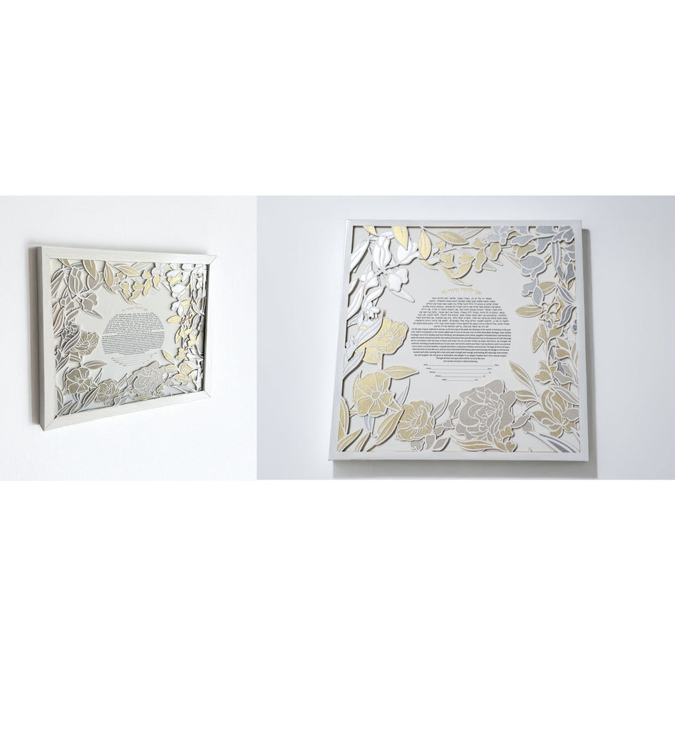 Mixed Metallic Applique Florals triple layered papercut ketubah