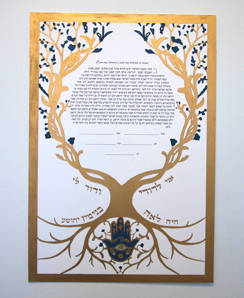 Tree of Life with Hamza Ketubah - Hand-painted Version with Optional Name Personalization