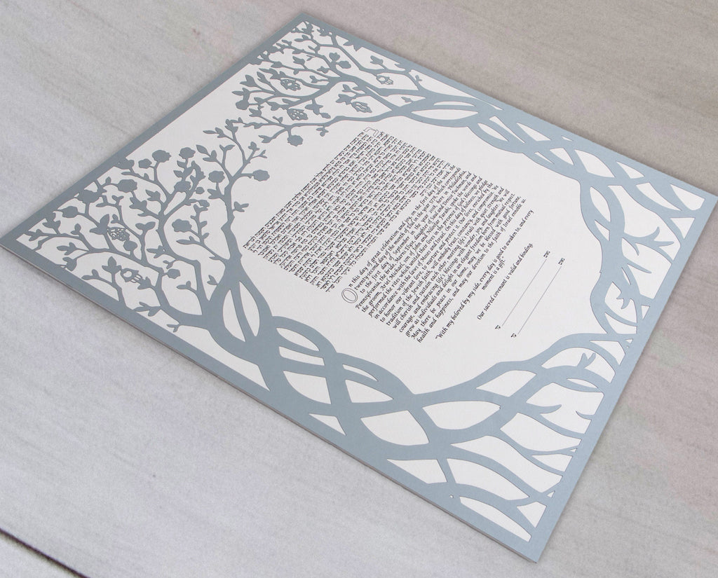 Twin Trees of Hamzas (Gold or Silver) - Papercut Ketubah